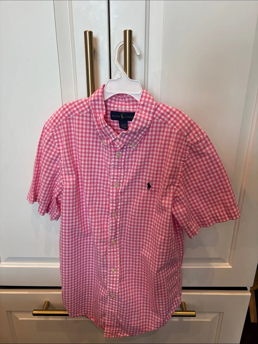 Ralph Lauren Pink Gingham Short-Sleeve Button-Up Shirt